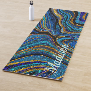 Sparkle Glam Glitter girly marble art blue Yoga Ma Mat