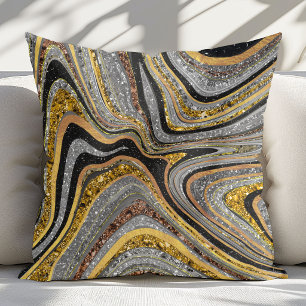 Sparkle Glam Glitter girly marble art grey gold Cushion