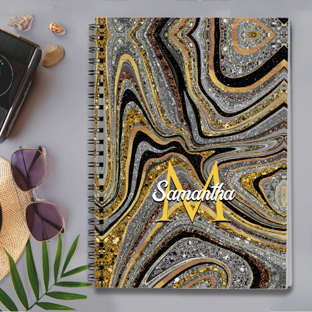 Sparkle Glam Glitter girly marble art grey gold Notebook (Creator Uploaded)