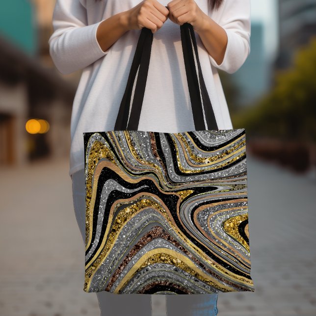 Sparkle Glam Glitter girly marble art grey gold Tote Bag (Creator Uploaded)