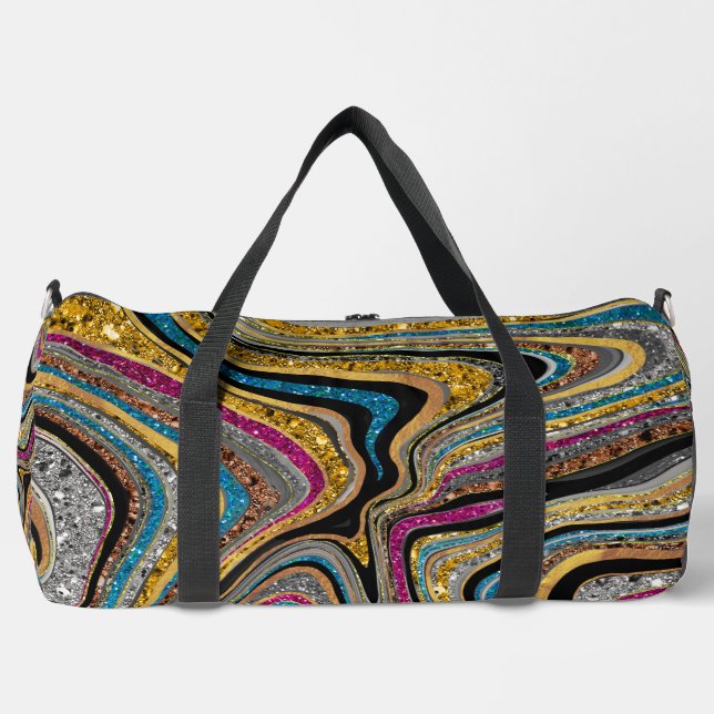 Sparkle Glam glittery girly marble art Printed Duffle Bag (Front)