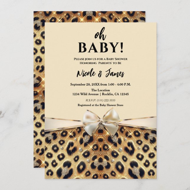 Sparkle Glam Leopard Print Baby Shower Invitation (Front/Back)