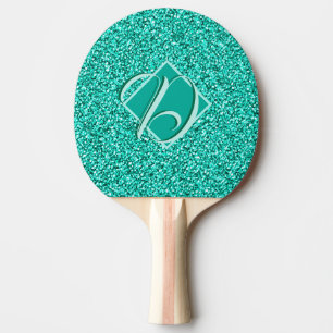 Sparkle Glam Turquoises Blue Glitter Monogrammed P Ping Pong Paddle