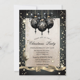Sparkle,Glass,Black Balls Company Christmas Party Invitation