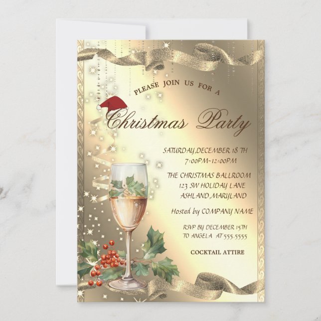 Sparkle,Glass,Holly Berry Corporate Christmas  Invitation (Front)