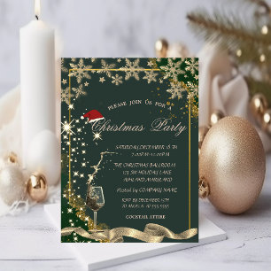 Sparkle,Glass,Snowflakes Green Corporate Christmas Invitation