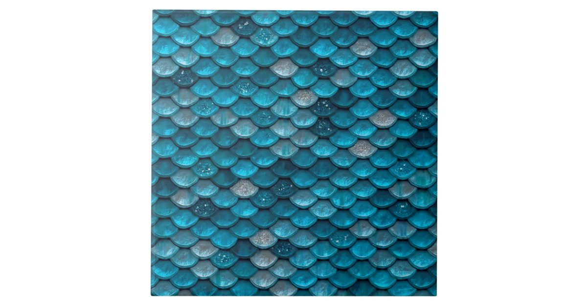 Sparkle Glitter Blue Teal Aqua Mermaid Scales Ceramic Tile | Zazzle