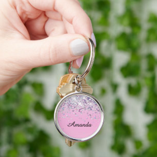 Sparkle Glitter Custom Name Monogram Bridal Shower Key Ring