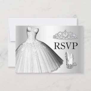 Sparkle Glitter Dress & Heels Quinceanera RSVP Card