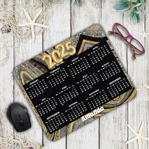 Sparkle Glitter girly marble art grey gold 2025 Mouse Pad