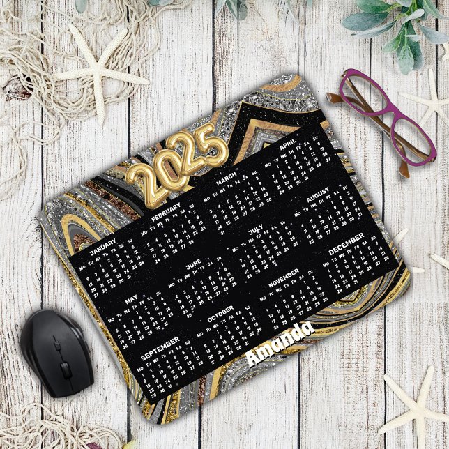 Sparkle Glitter girly marble art grey gold 2025 Mouse Pad (Creator Uploaded)