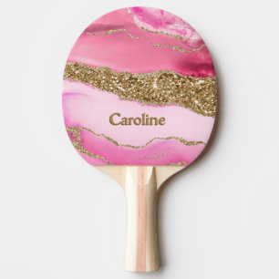 Sparkle Glitter girly Marble Art Pink Gold Ping Pong Paddle