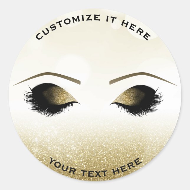 Sparkle Glitter Gold Makeup Eyelashes Glam Custom Classic Round Sticker (Front)