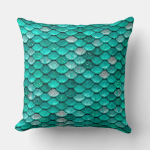 Sparkle Glitter Green Aqua Mermaid Scales Cushion