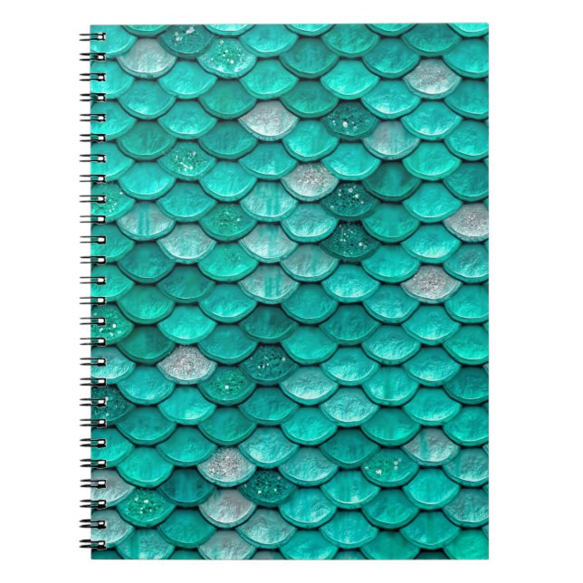 Sparkle Glitter Green Aqua Mermaid Scales Notebook (Front)