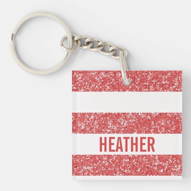 Sparkle Glitter Look Stripes Acrylic Keychain (Front)