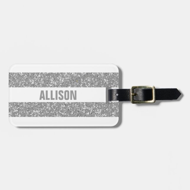 Sparkle Glitter Look Stripes Luggage Tag (Front Horizontal)