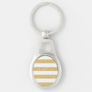 Sparkle Glitter Look Stripes Metal Keychain