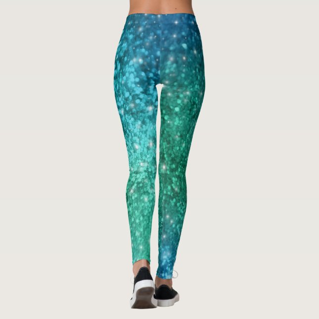 Sparkle Glitter Mermaid Leggings - blue green (Back)