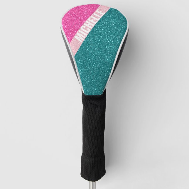 Sparkle Glitter monogram colour block Golf Head Cover (Front)