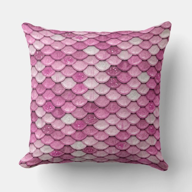 Sparkle Glitter Pink Purple Mermaid Scales Cushion (Front)