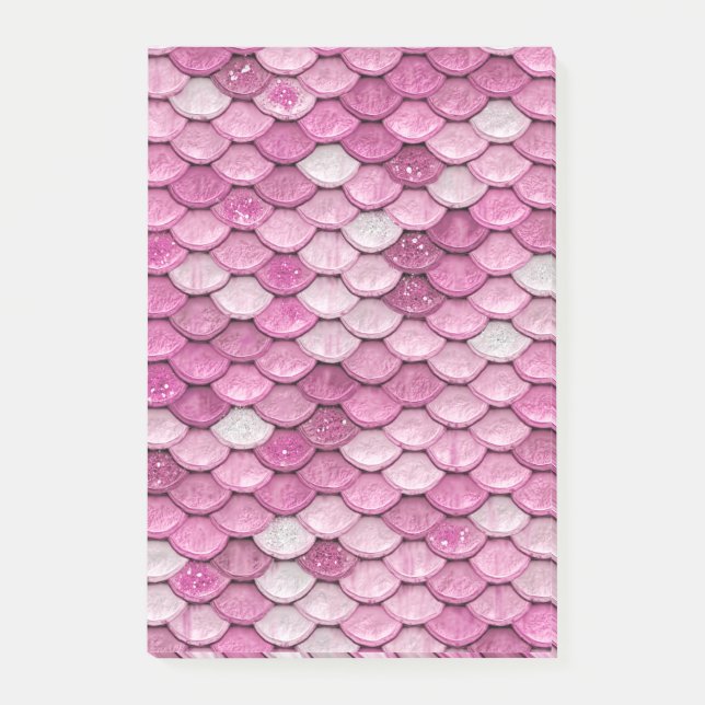 Sparkle Glitter Pink Purple Mermaid Scales Post-it Notes (Front)