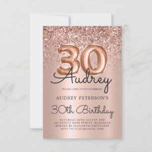 Sparkle Glitter Rose Gold Balloon 30th Birthday  Invitation