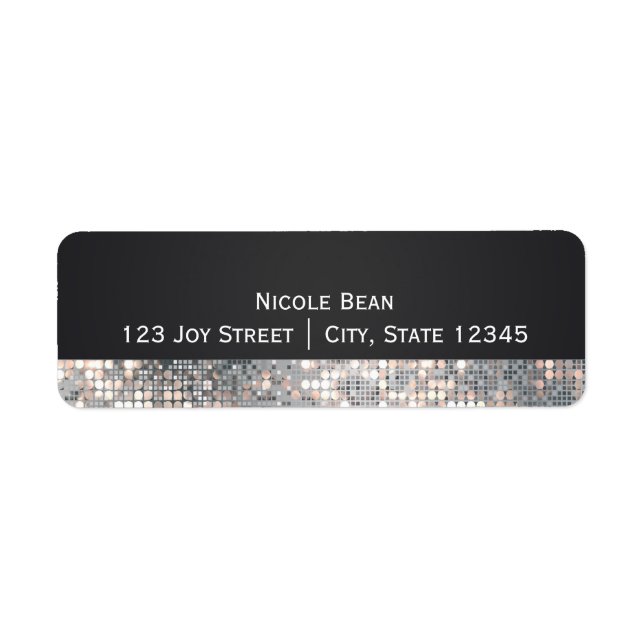 Sparkle Glitter Sequins Black Glam Address Labels (Front)