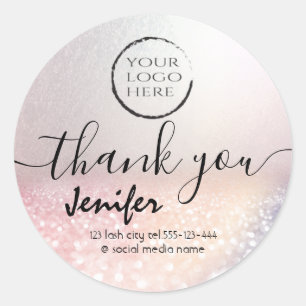 Sparkle glittery logo thank you classic round stic sticker