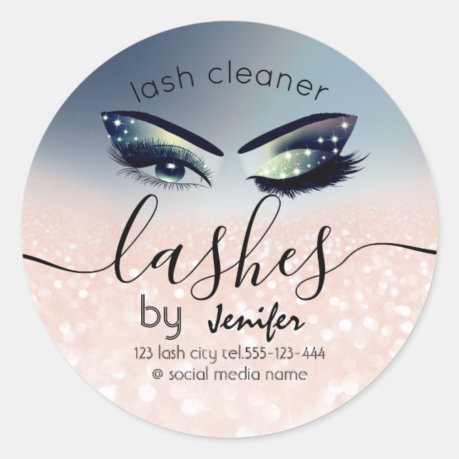 Sparkle glittery makeup eyes lash cleaner classic round sticker (Front)