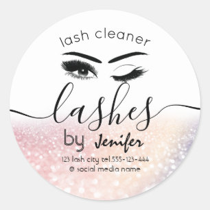 Sparkle glittery wink lash extension lash cleaner classic round sticker