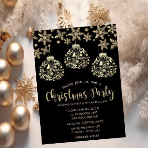 Sparkle Gold Balls Snowflakes Corporate Christmas  Invitation