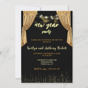 Sparkle Gold Black New Year`s Eve Party  Invitation