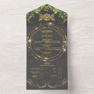 Sparkle Gold Botanic Celestial All In One Wedding All In One Invitation