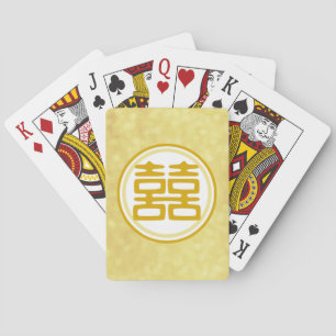 Sparkle Gold Double Happiness - Round Playing Cards