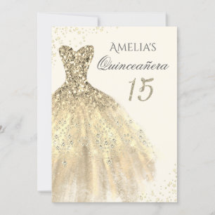 Sparkle Gold Dress 15th Quinceanera Invitation