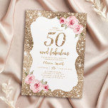 Sparkle gold glitter and pink floral 50th birthday invitation<br><div class="desc">Faux gold sparkle glitter background and blush pink floral with "50 and fabulous" script in centre,  elegant and stylish,  great 50th birthday party invitations.</div>