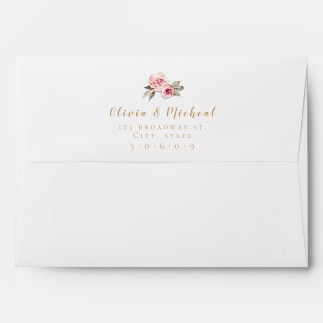Sparkle gold glitter and pink floral Wedding Envelope (Back (Top Flap))