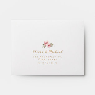 Sparkle gold glitter and pink floral Wedding RSVP Envelope