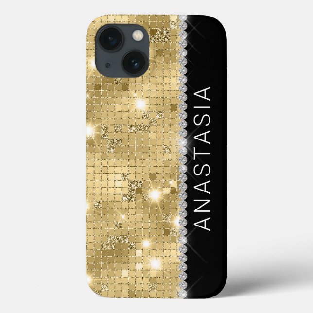 Sparkle Gold Glitter Custom Name Case-Mate iPhone Case (Back)