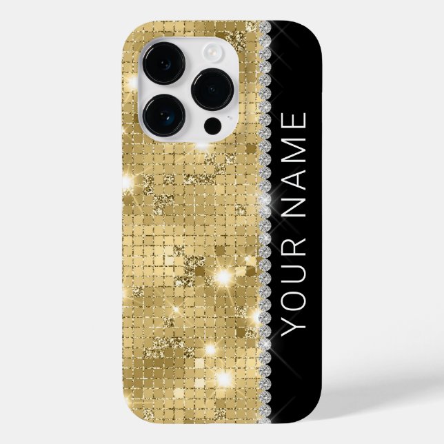 Sparkle Gold Glitter Custom Name Case-Mate iPhone Case (Back)