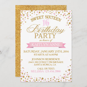 Sparkle Gold Glitter Dots Sweet Sixteen Birthday Invitation