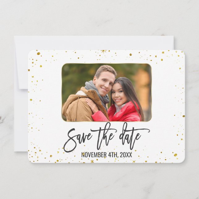 Sparkle Gold Photo Handwriting Save The Date (Front)