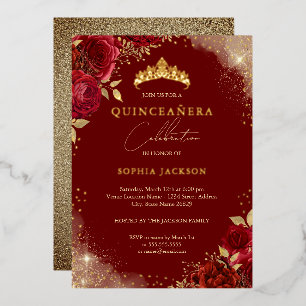 Sparkle Gold Red Rose Tiara Quinceanera