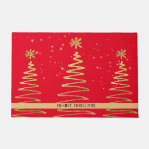 Sparkle gold trees elegant luxury Xmas glitter red Doormat