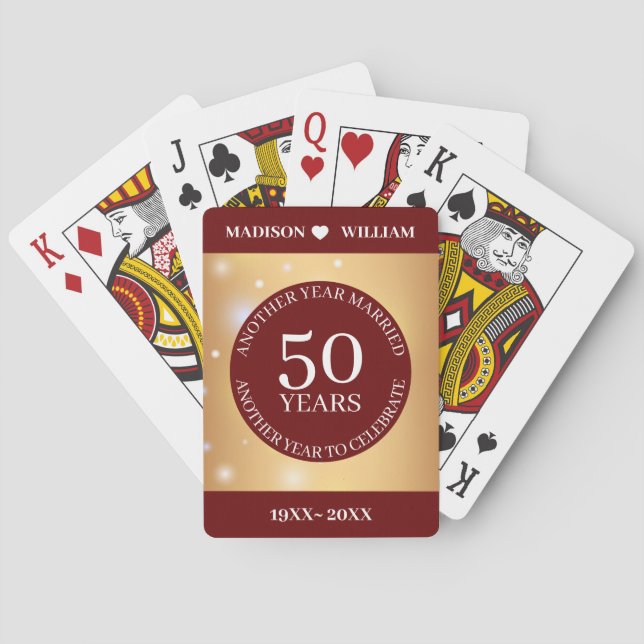 Sparkle Golden Red Background Wedding Anniversary  Playing Cards (Back)