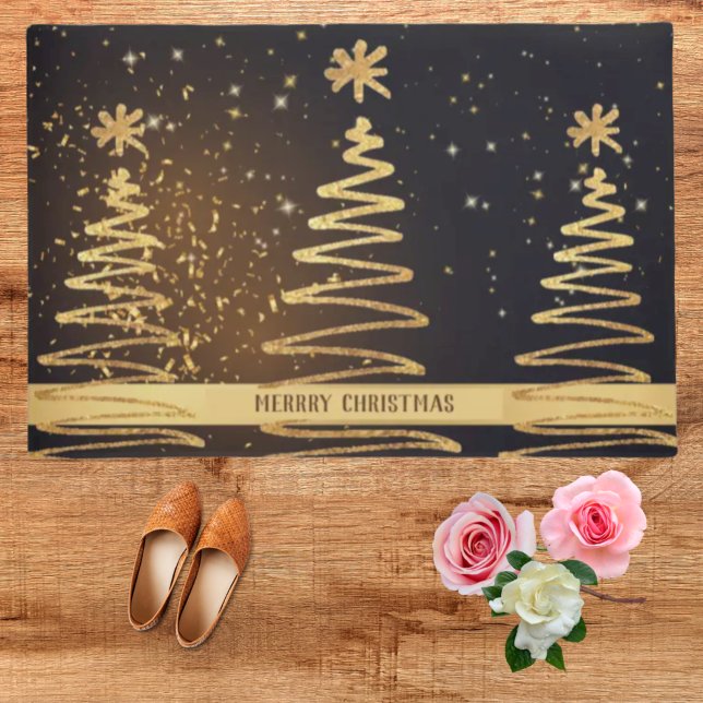 Sparkle golden tree Christmas stars holiday luxury Doormat (Creator Uploaded)