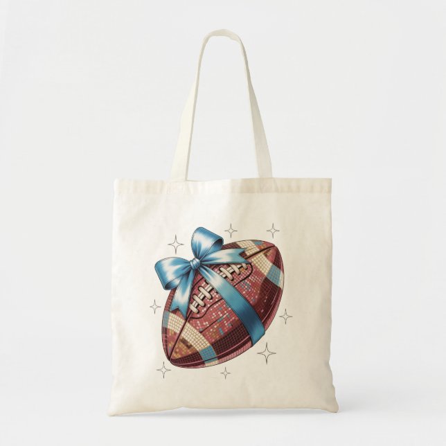 Sparkle Gridiron Football Gift with Blue Bow Graph Tote Bag (Front)