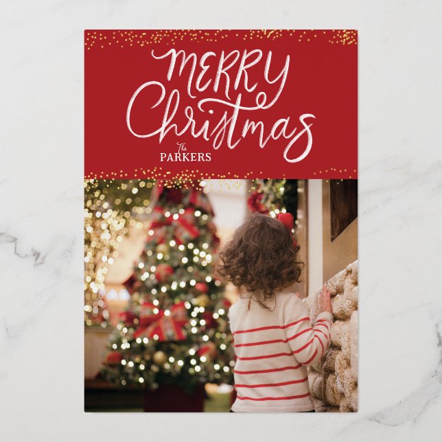 Sparkle Hand Lettered Merry Christmas Photo Card (Front)