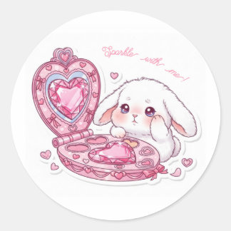Sparkle Heart Palette Bunny - Pink Magic Kawaii Classic Round Sticker